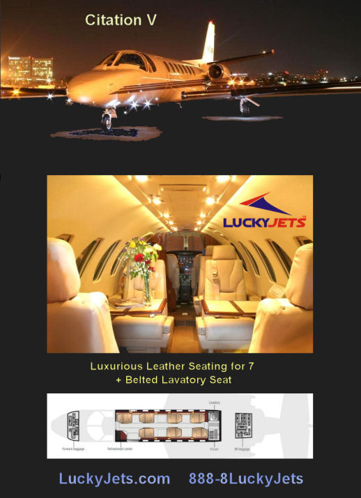 Citation V Private Jet Charters to Las Vegas arranged by Lucky Jets
